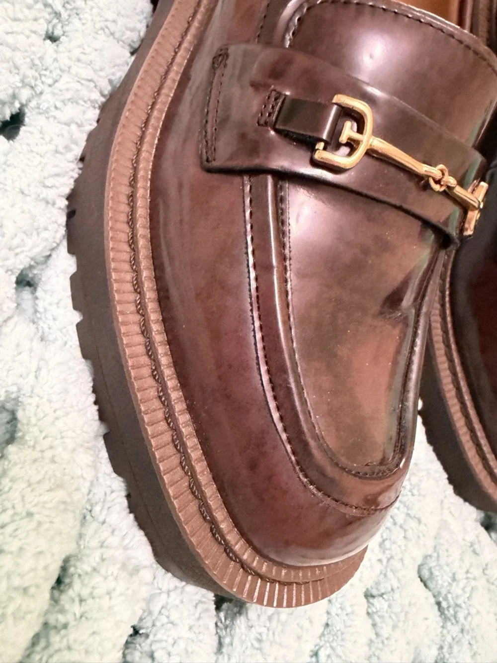 Sam Edelman Brown Patent Leather Lug Sole Loafers - Picture 12 of 17